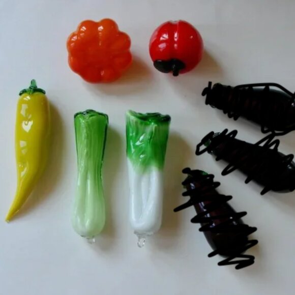 Vintage Glass Fruit Vegetables Lot of 5 Leeks Banana Pepper Pumpkin - Picture 1 of 8